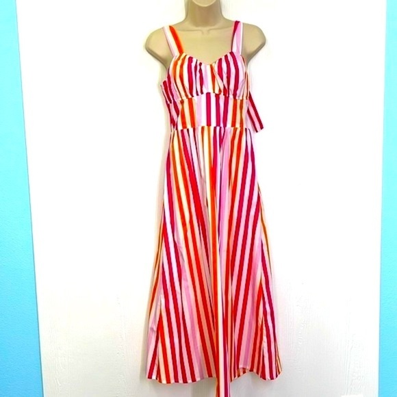 H&M - NWT Bright Colorful Stripe Spaghetti Strap MIDI Dress Size Small - Picture 3 of 12